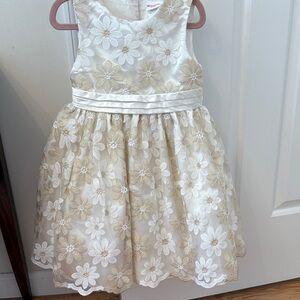 Nanette Kids Ivory and Gold Floral Kids Dress-size 4t